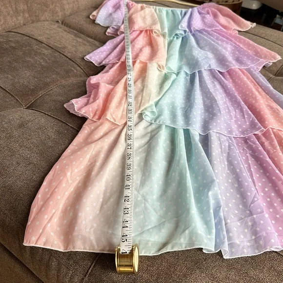 Off-Shoulder Pastel Rainbow Tiered Maxi Dress - Strapless Style - Picture 5 of 9